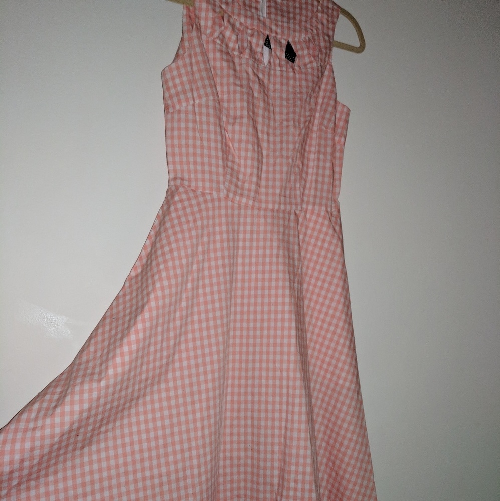Pink and white retro gingham dress